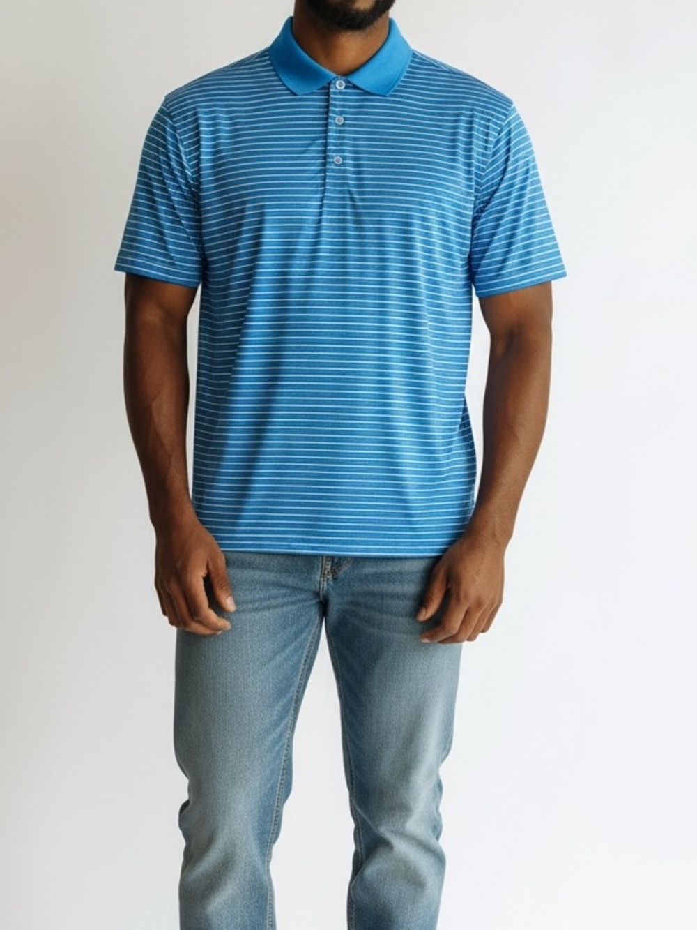 Slazenger Golf Polo Shirt Men L Blue Striped Performance Short Sleeve Athletic
